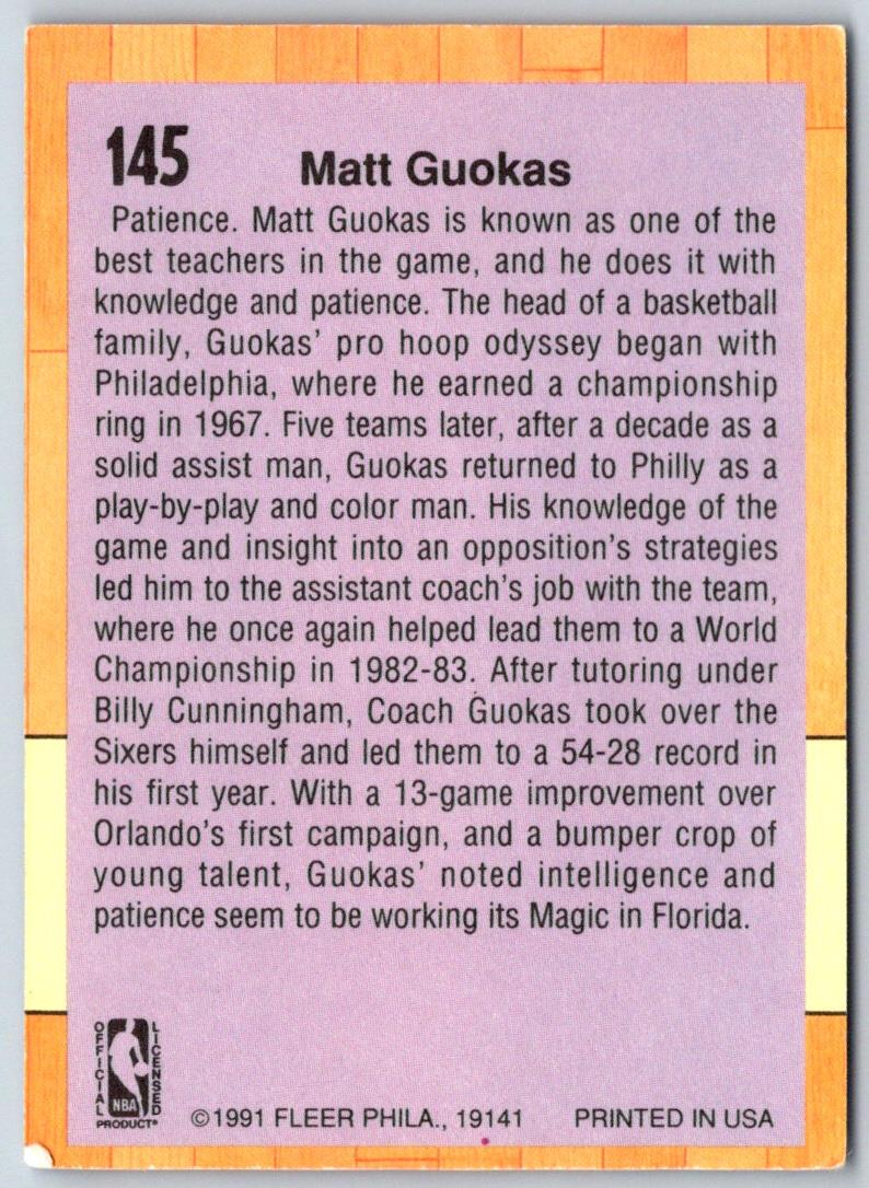 1991 Fleer Matt Guokas