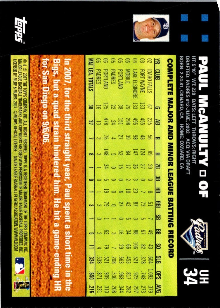 2007 Topps Updates & Highlights Paul McAnulty