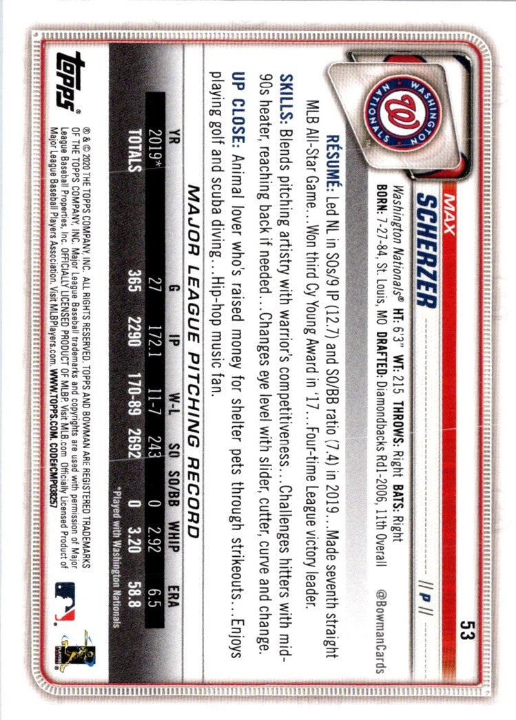 2020 Bowman Max Scherzer