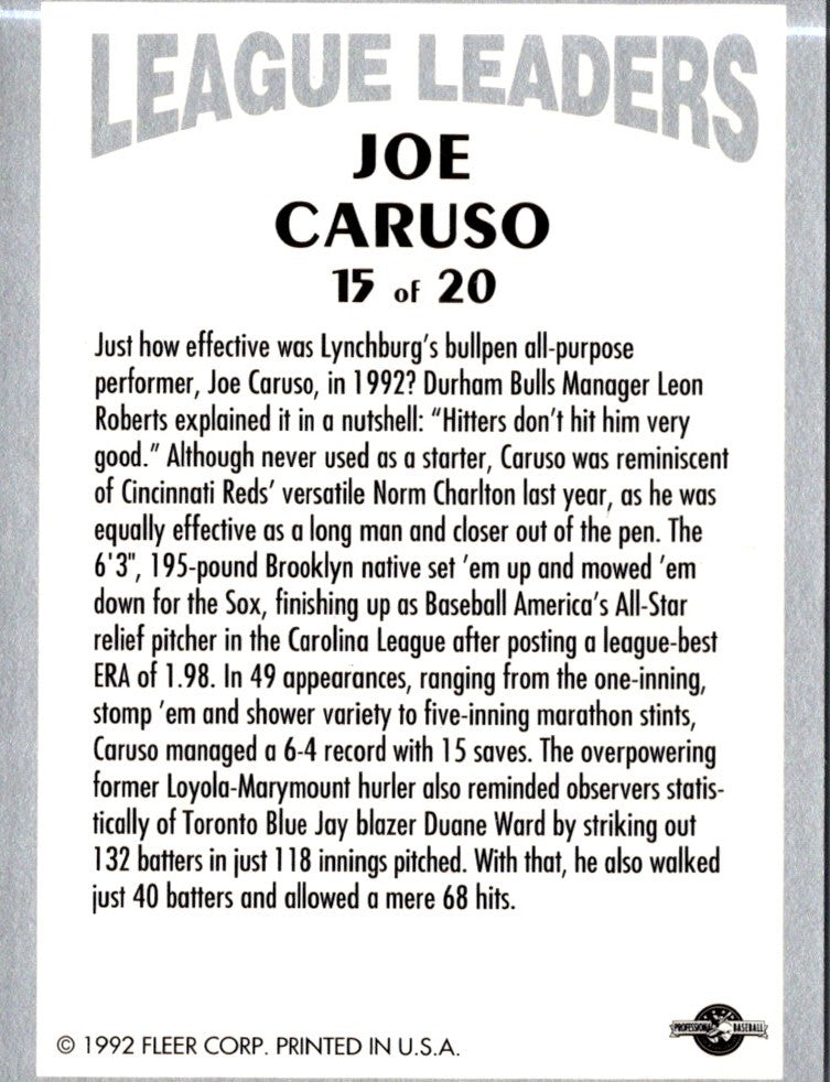 1992 Fleer Excel League Leaders Joe Caruso