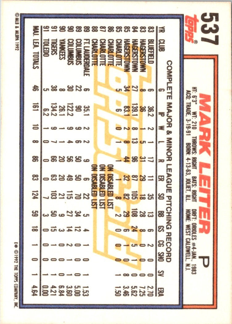 1992 Topps Mark Leiter