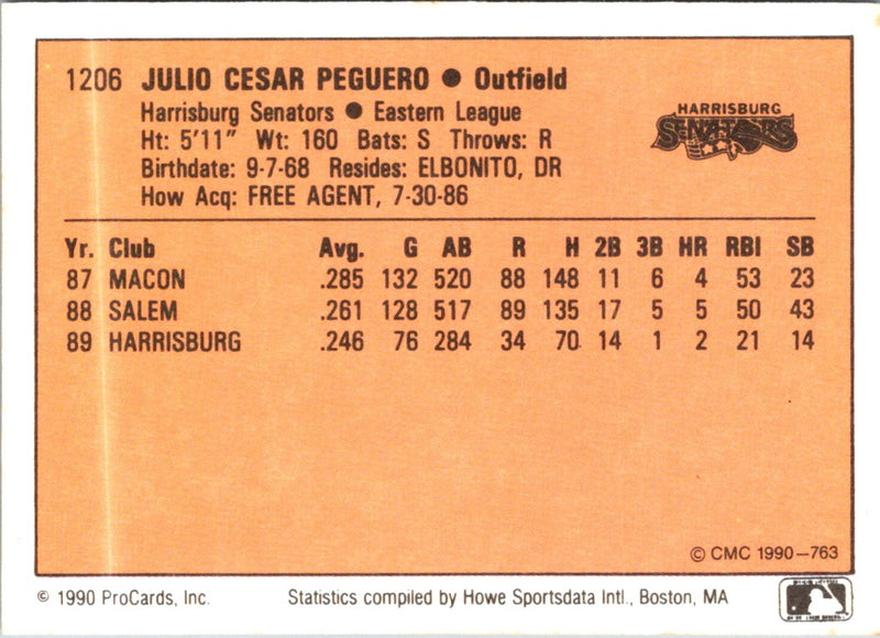 1990 ProCards Julio Peguero