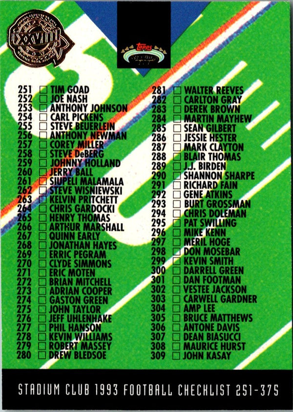 1993 Stadium Club Super Teams Bowl Checklist 251-375 #489