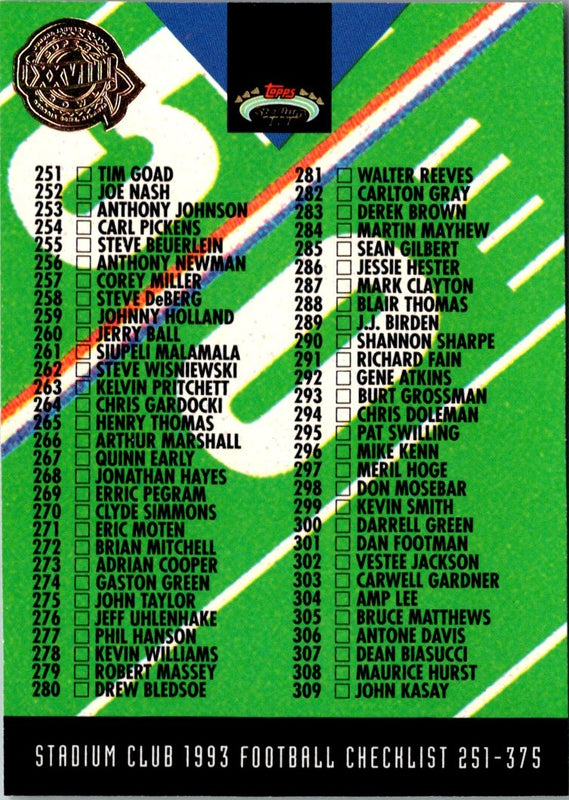 1993 Stadium Club Super Teams Bowl Checklist 251-375 #489