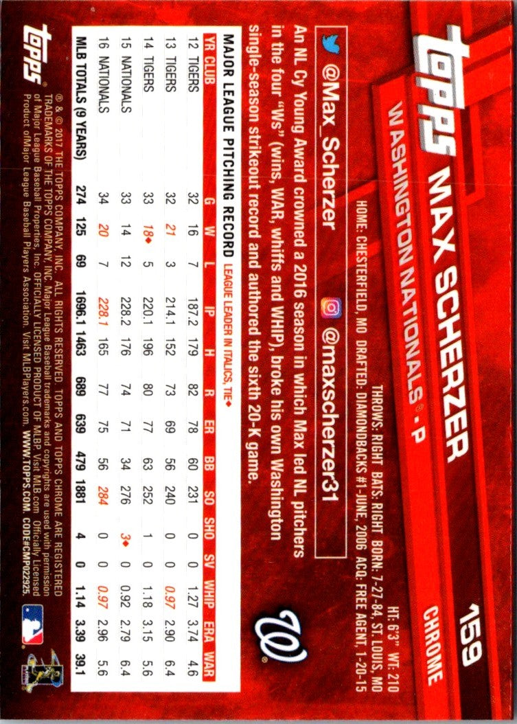 2017 Topps Chrome Max Scherzer