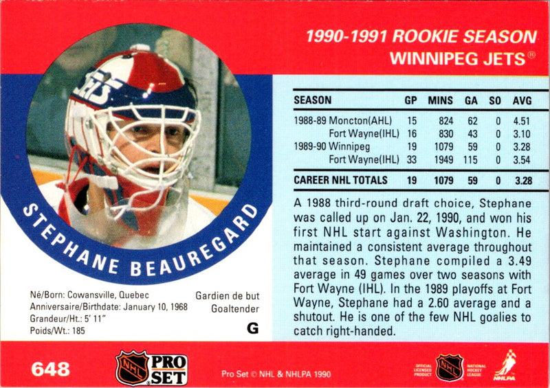 1990 Pro Set Stephane Beauregard