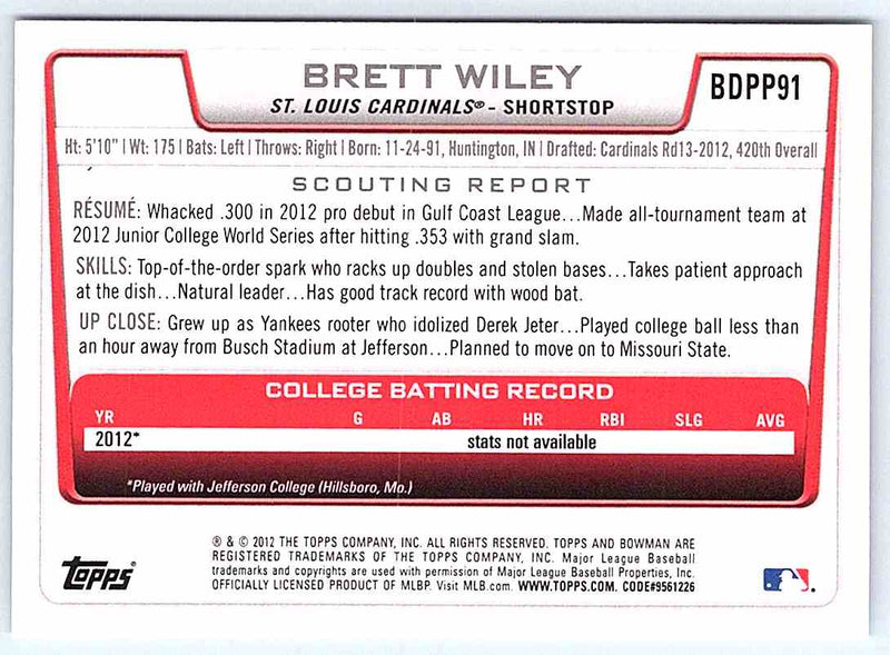 2012 Bowman Brett Wiley