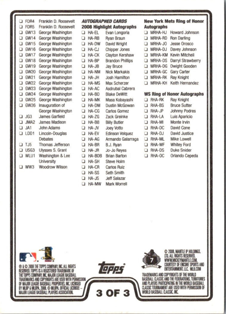 2008 Topps Series 1 - Checklist 1