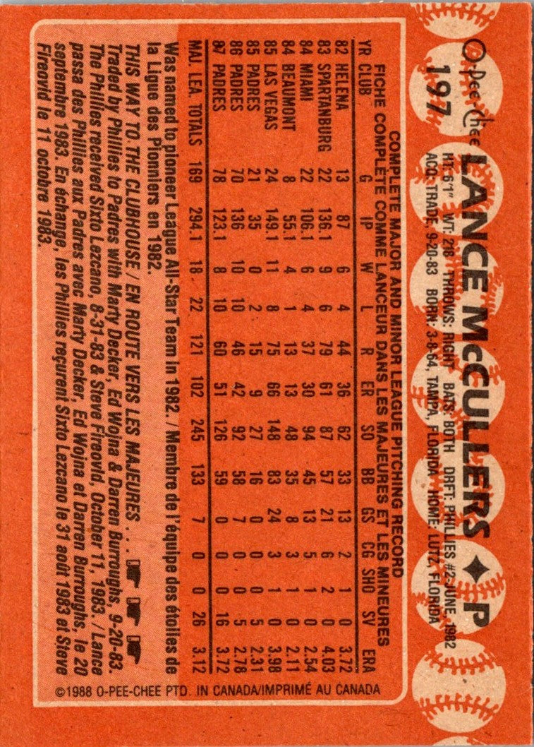 1988 O-Pee-Chee Lance McCullers