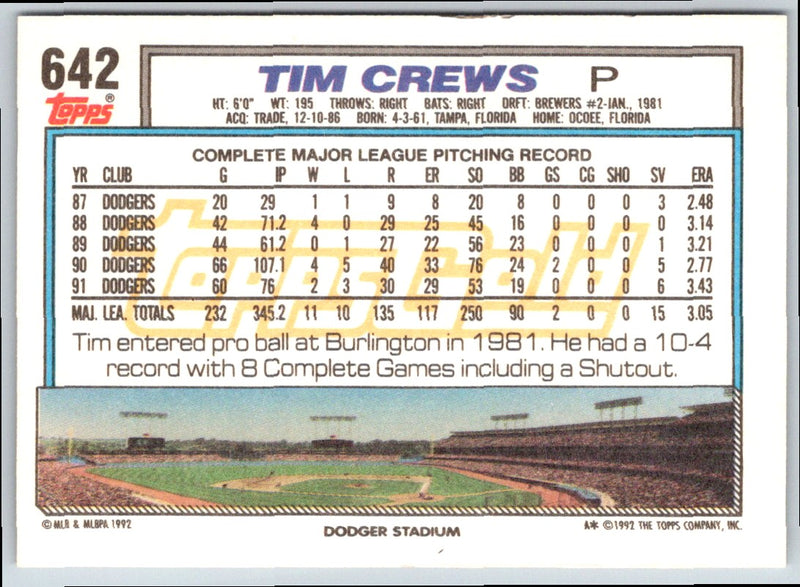 1992 Topps Tim Crews