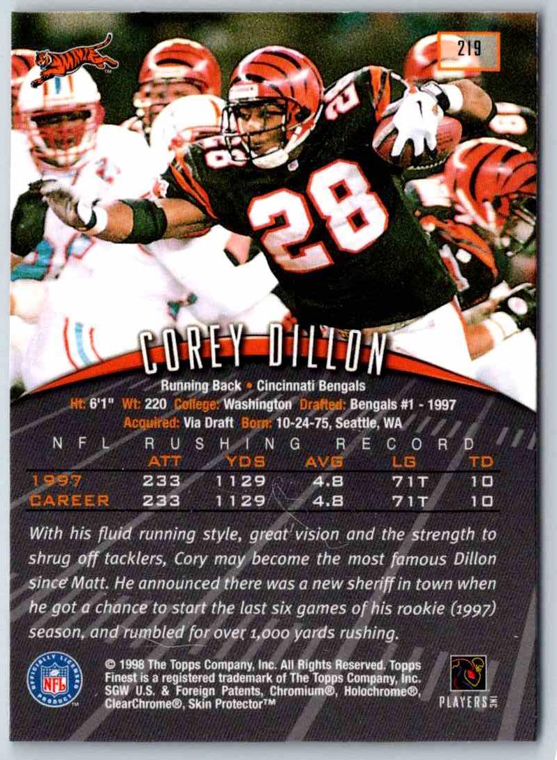 1998 Topps Finest Football Corey Dillon