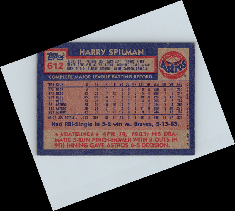 1984 Topps Harry Spilman