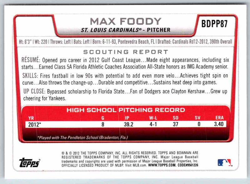 2012 Bowman Max Foody