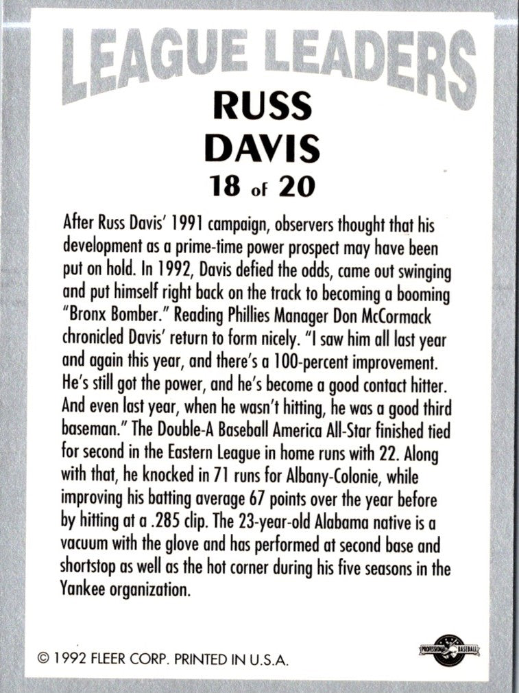 1992 Fleer Excel League Leaders Russ Davis