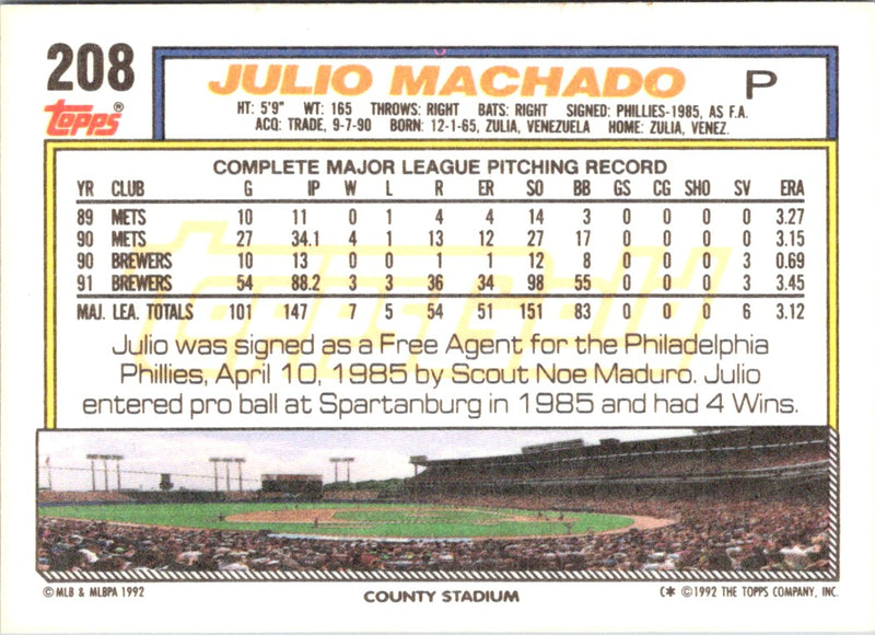 1992 Topps Julio Machado