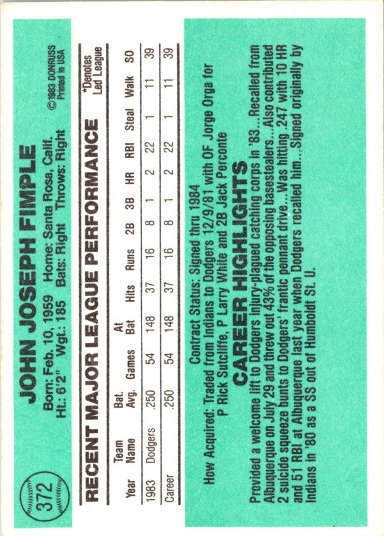 1984 Donruss Jack Fimple