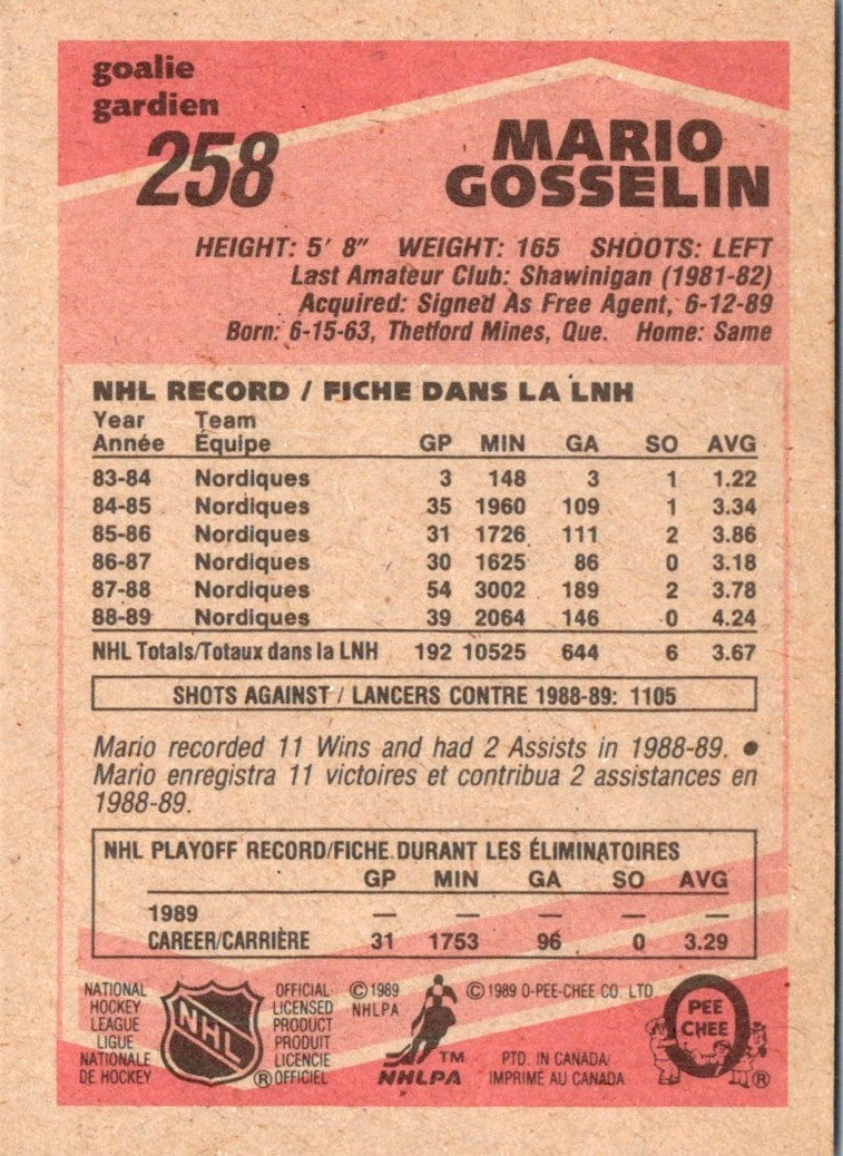 1989 O-Pee-Chee Mario Gosselin