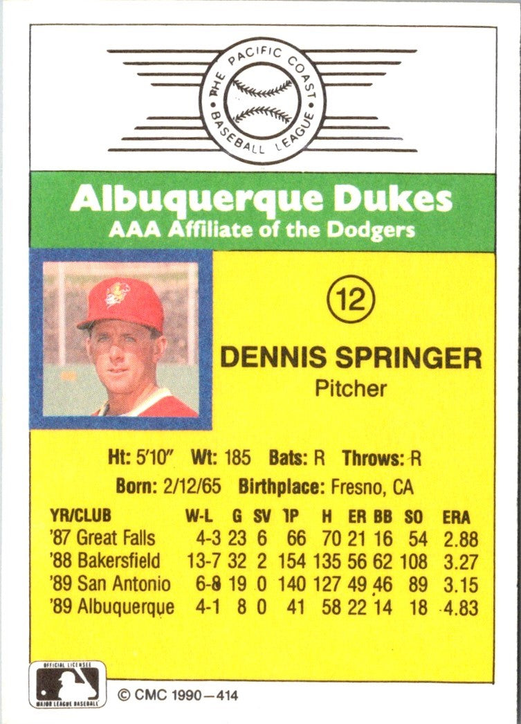 1990 CMC Albuquerque Dukes Dennis Springer