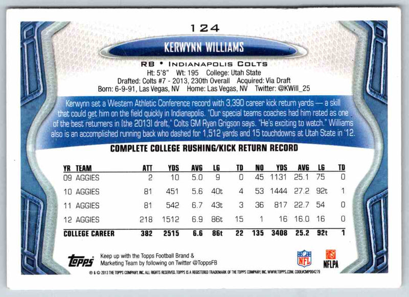 2013 Topps Kerwynn Williams