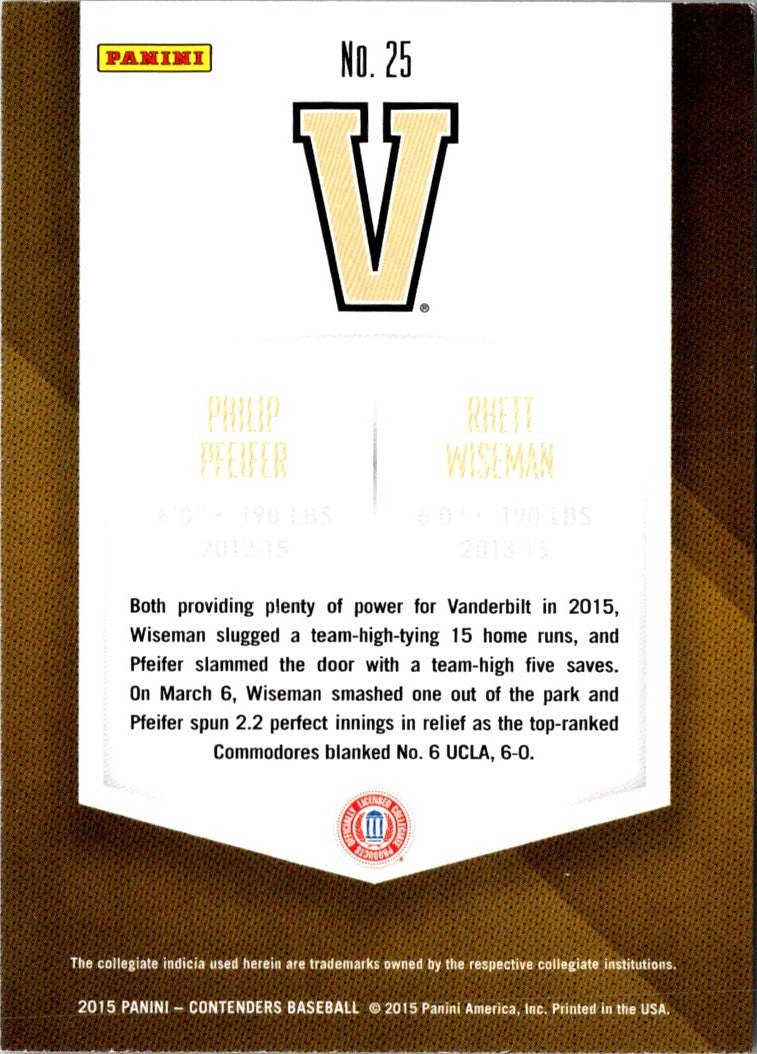 2015 Panini Contenders Collegiate Connections Philip Pfeifer/Rhett Wiseman