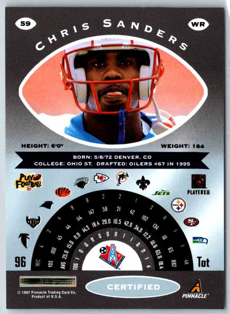 1997 Pinnacle Certified NFL Chris Sanders