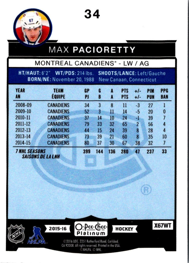 2015 O-Pee-Chee Platinum Max Pacioretty