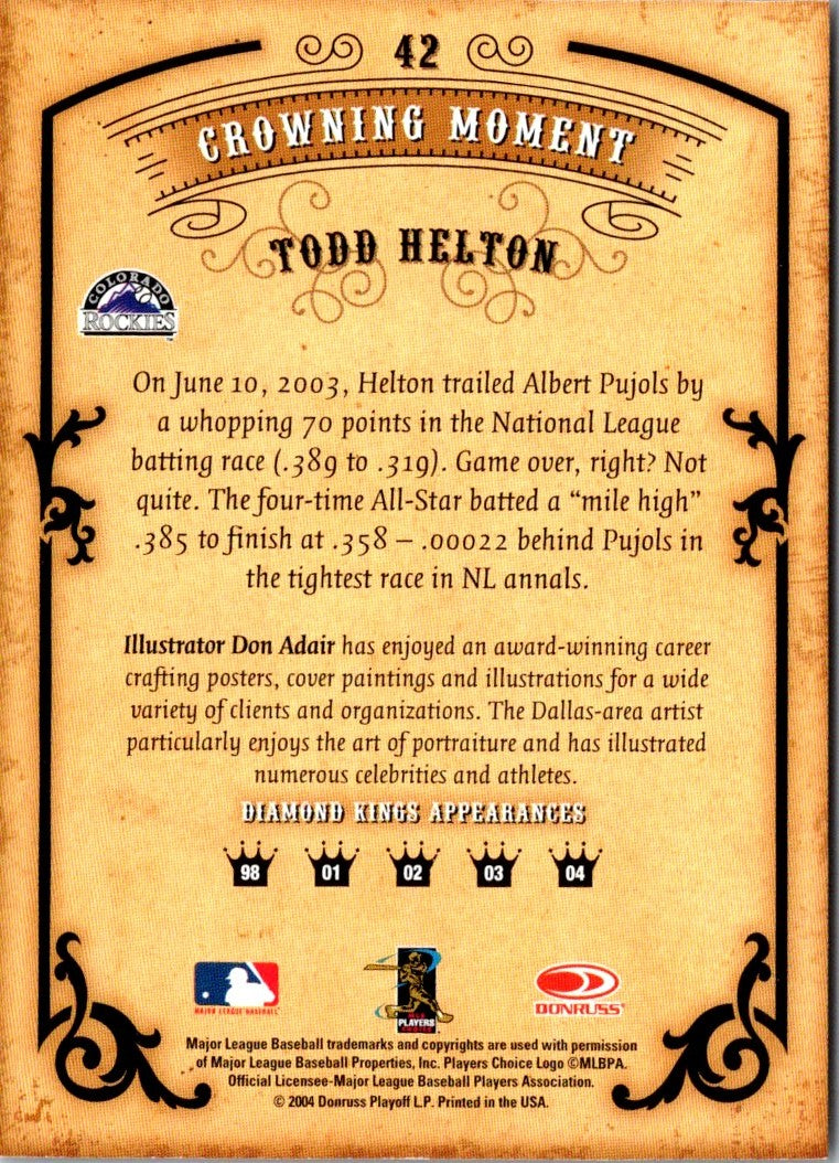 2004 Donruss Diamond Kings Todd Helton