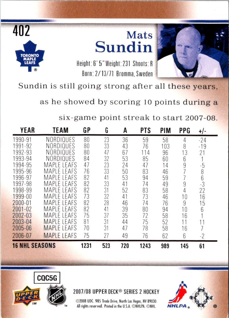 2007 Upper Deck Mats Sundin