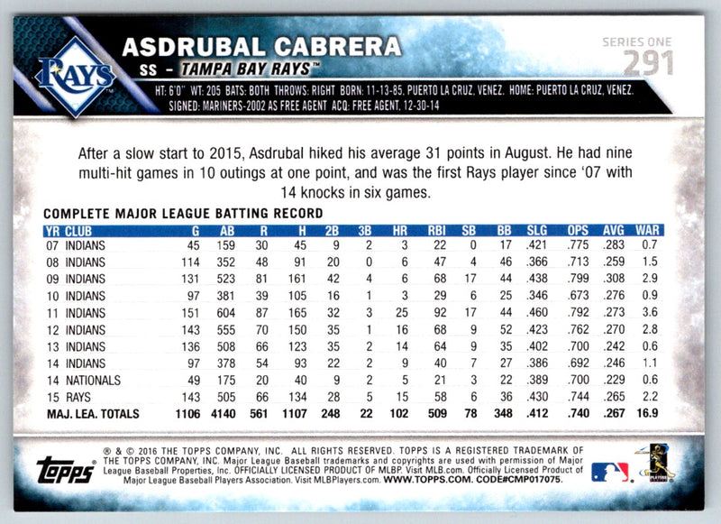 2016 Topps Asdrubal Cabrera