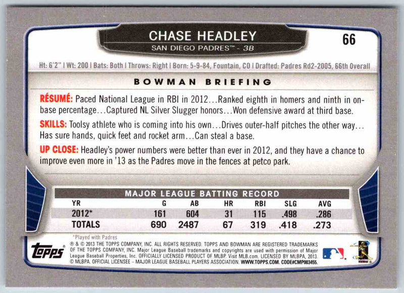 2013 Bowman Chase Headley