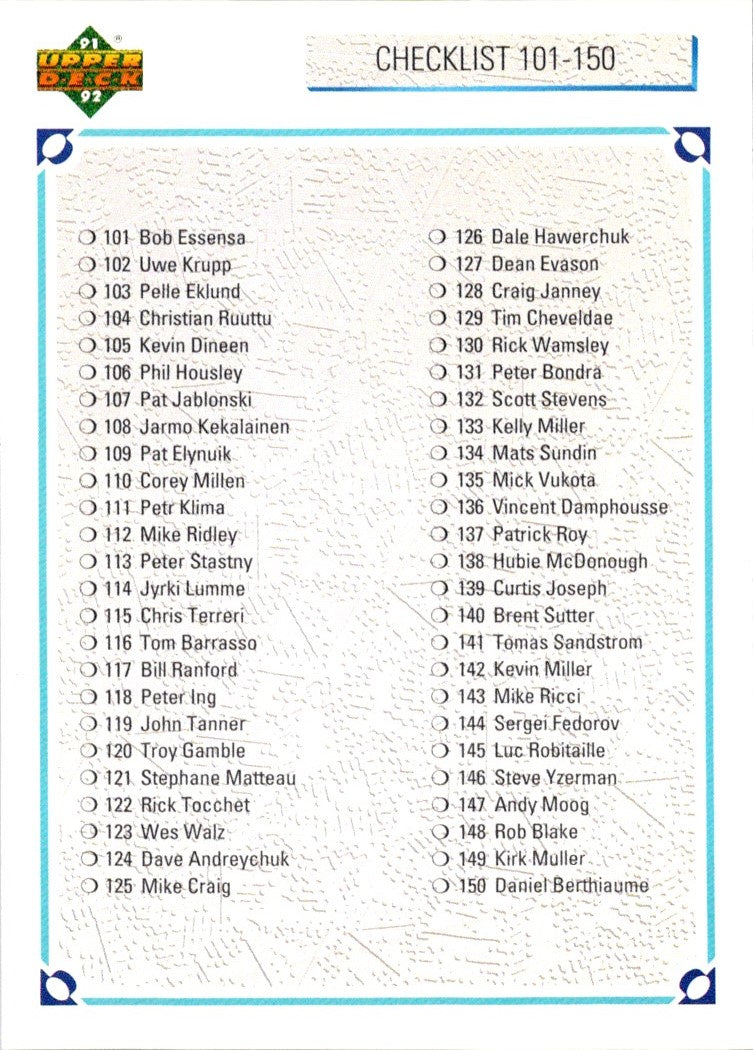 1991 Upper Deck Checklist 101-