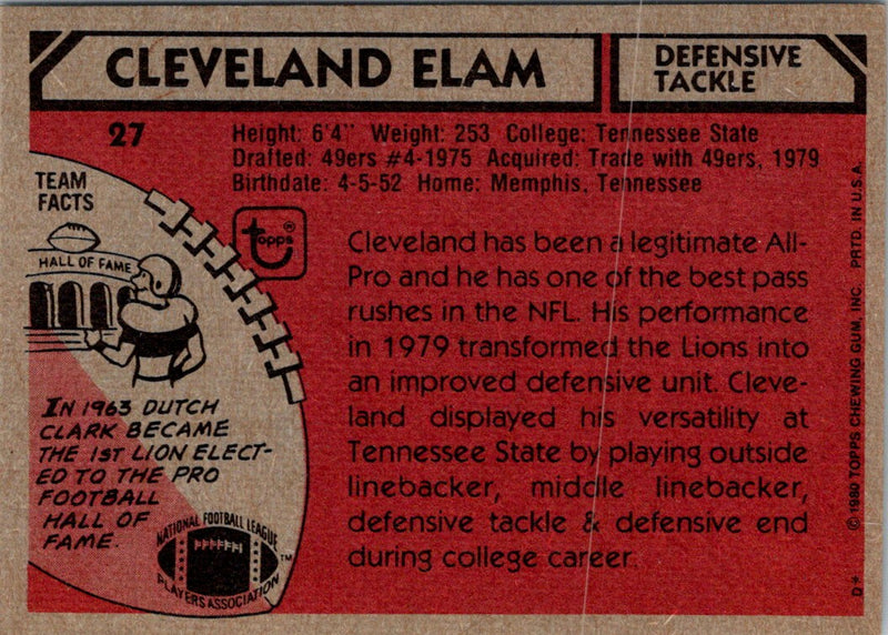 1980 Topps Cleveland Elam
