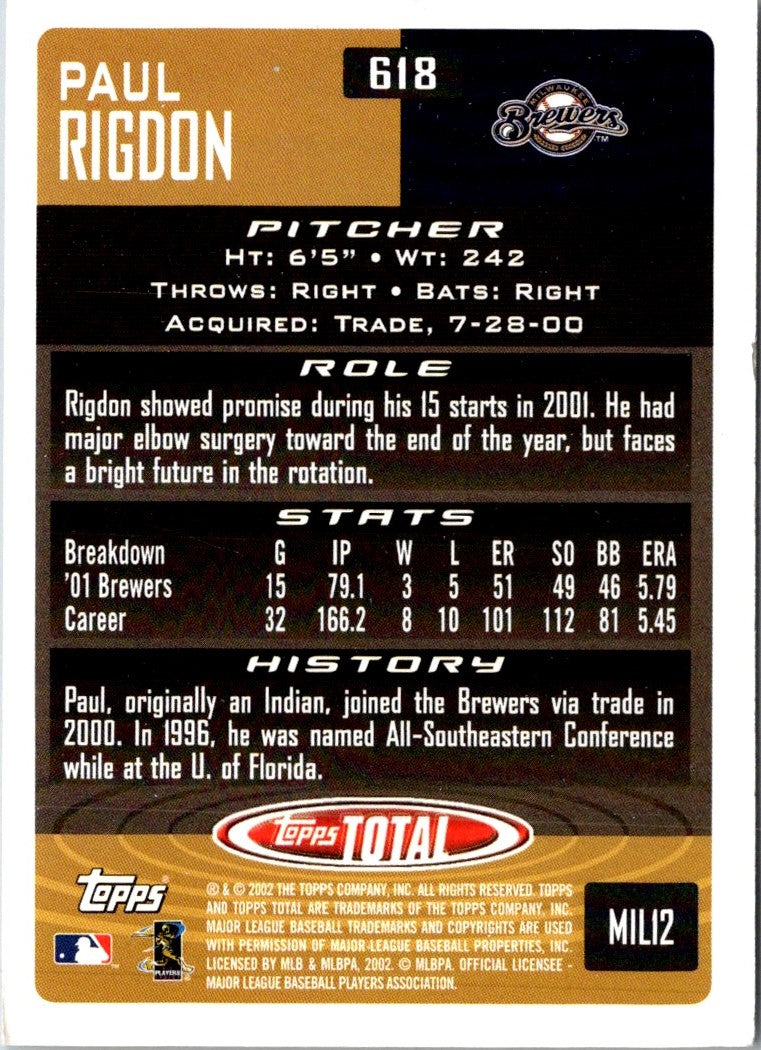 2002 Topps Total Paul Rigdon