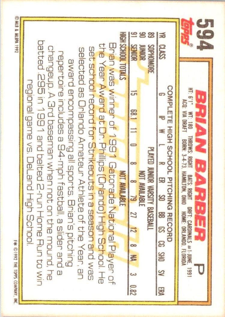 1992 Topps Brian Barber