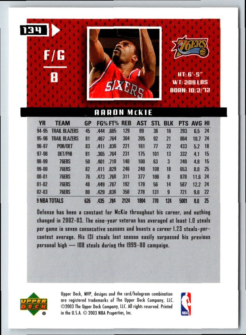 2003 Upper Deck MVP Aaron McKie