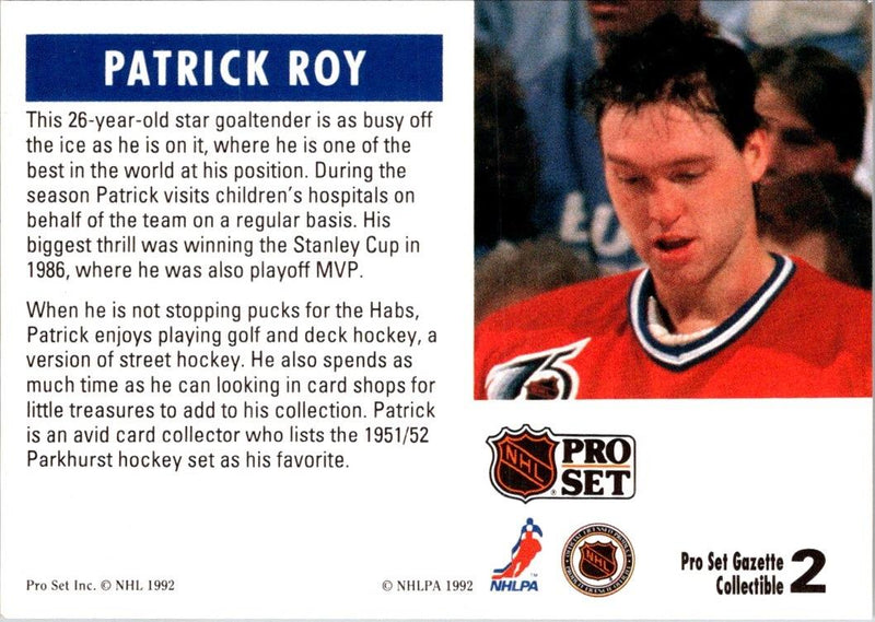 1991 Pro Set Gazette Patrick Roy