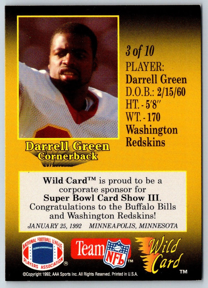 1991 Wild Card NFL Experience Dated 1/25/1992 Darrell Green