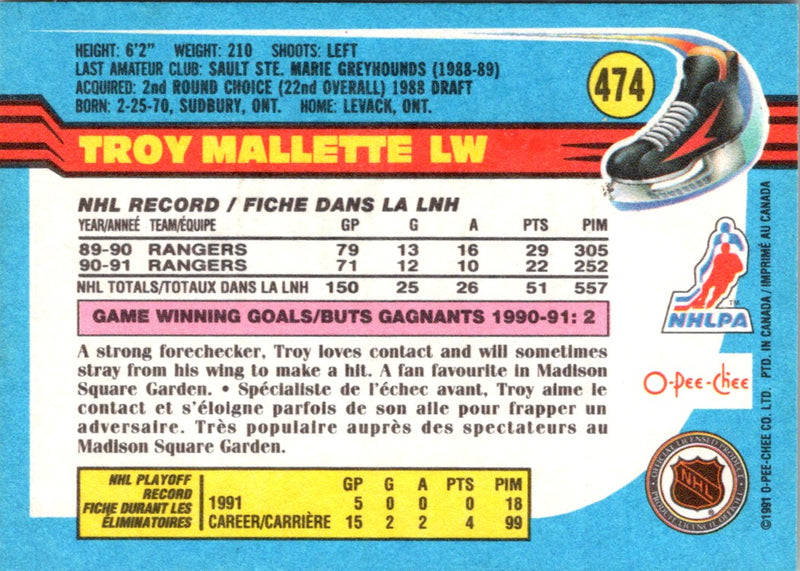 1991 O-Pee-Chee Troy Mallette