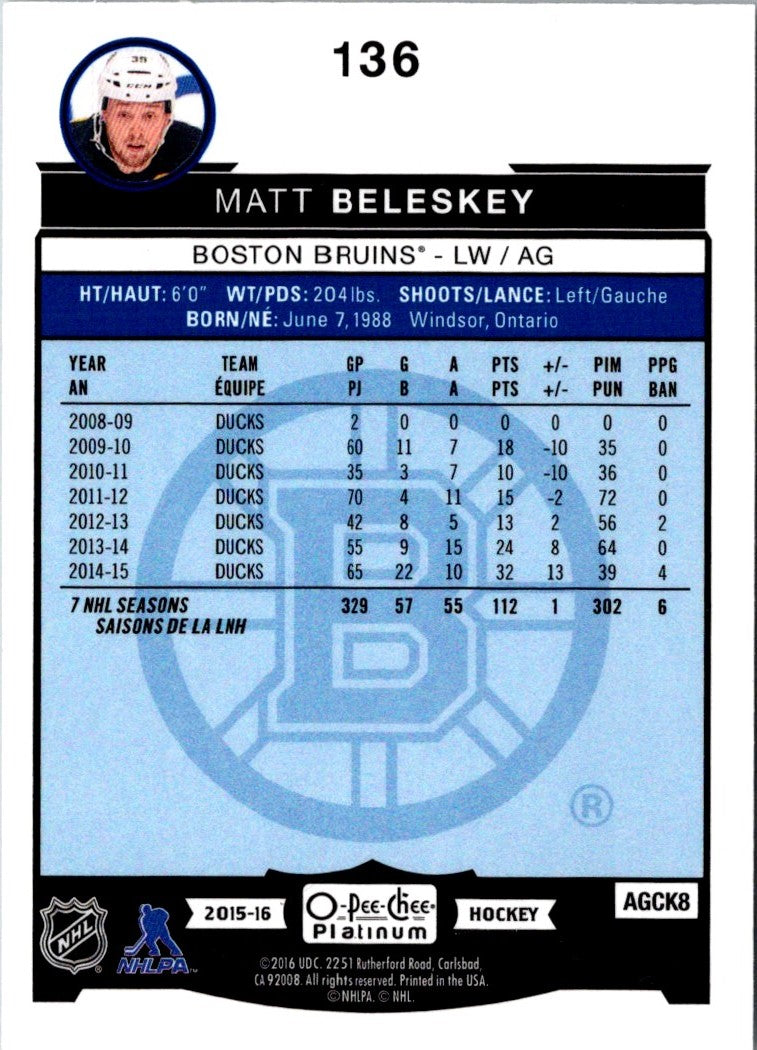 2015 O-Pee-Chee Platinum Matt Beleskey