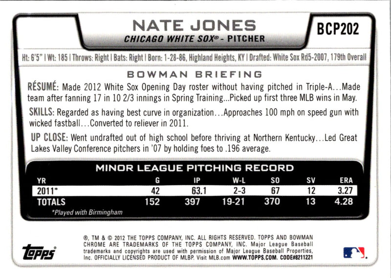 2012 Bowman Chrome Prospects Nate Jones