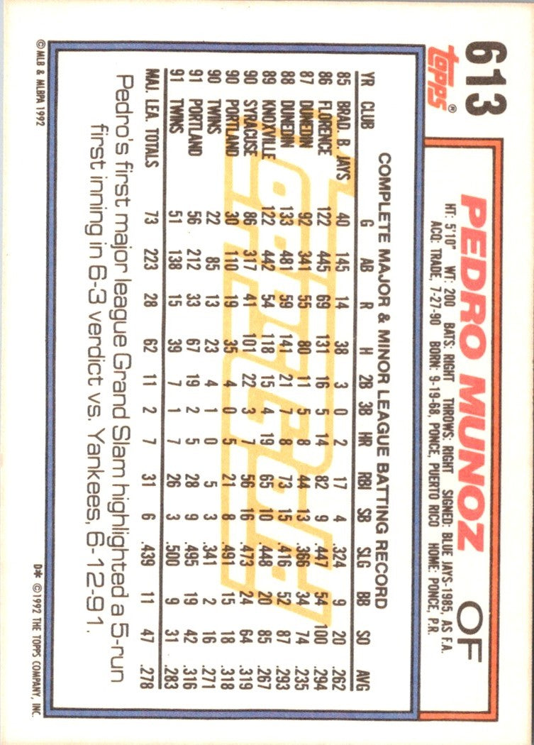 1992 Topps Gold Winners Pedro Munoz