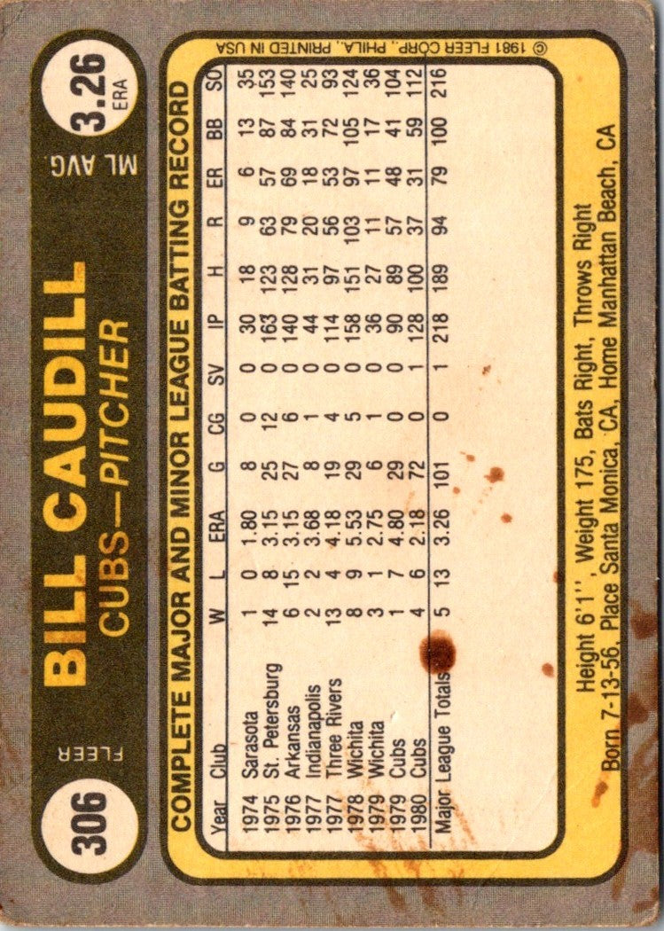 1981 Fleer Bill Caudill