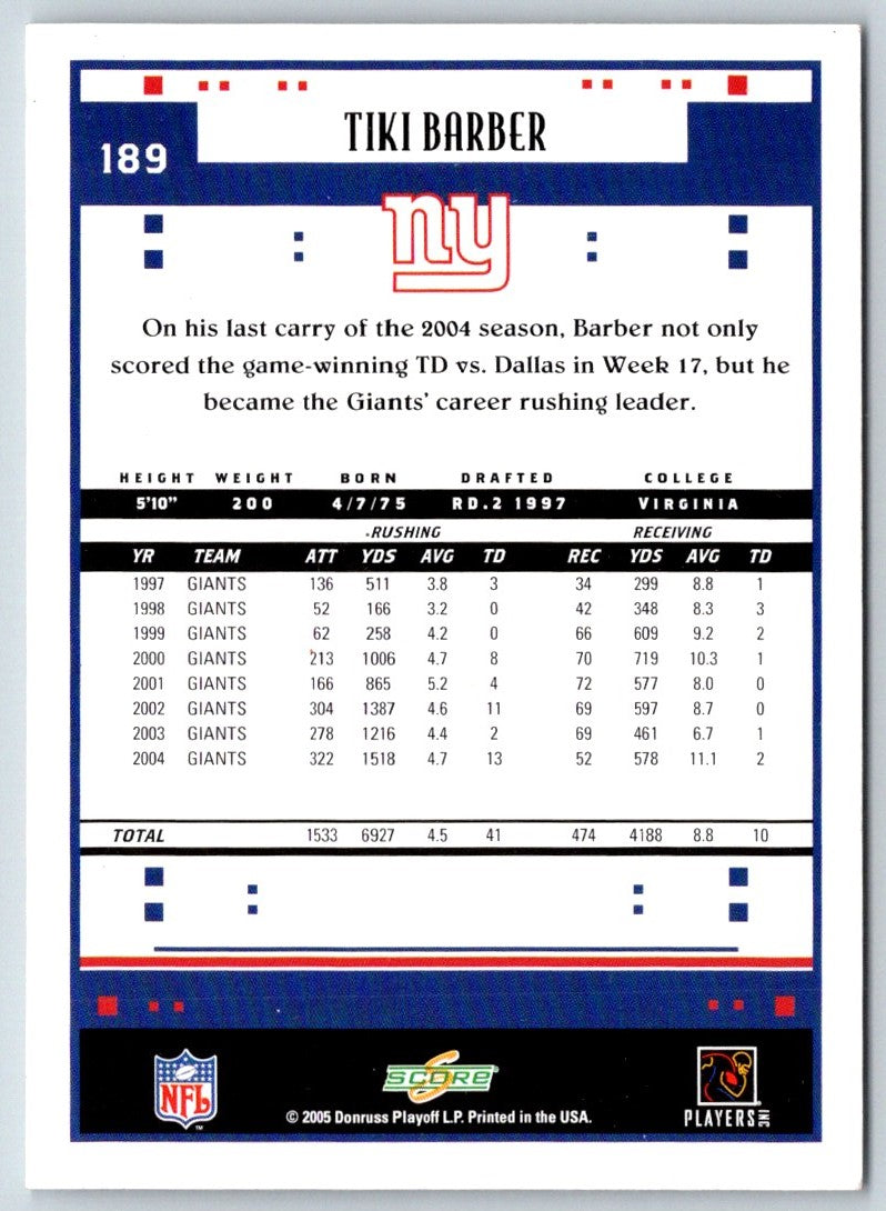 2005 Score Tiki Barber