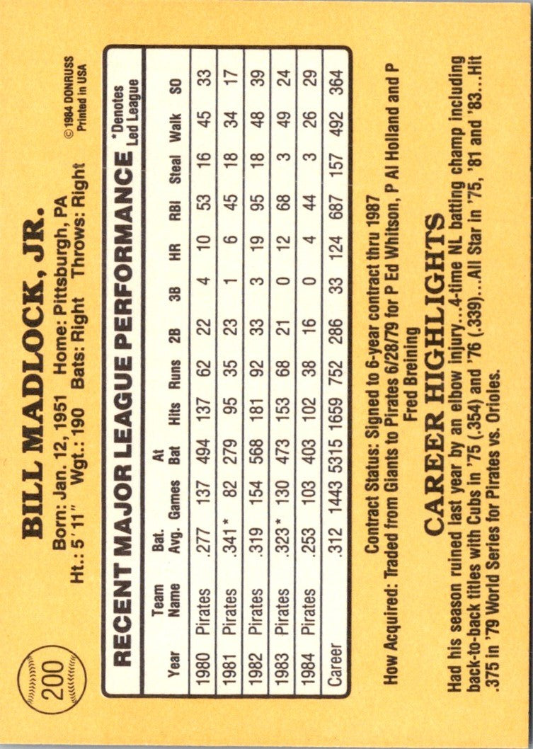 1985 Donruss Bill Madlock