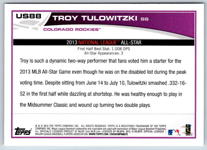 2013 Topps Update Emerald Troy Tulowitzki