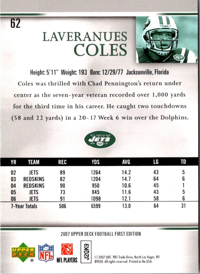 2007 Upper Deck First Edition Laveranues Coles