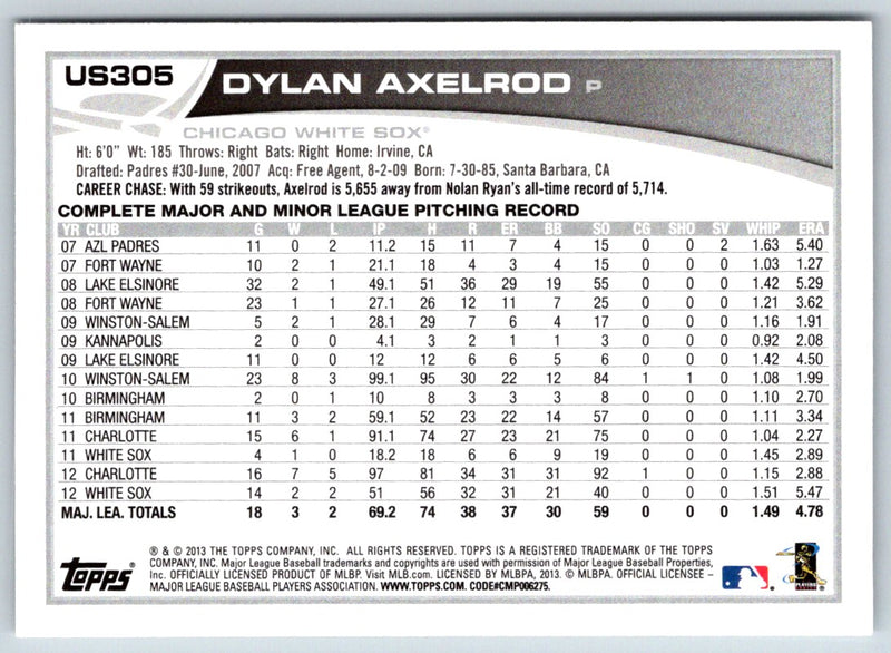 2013 Topps Update Dylan Axelrod