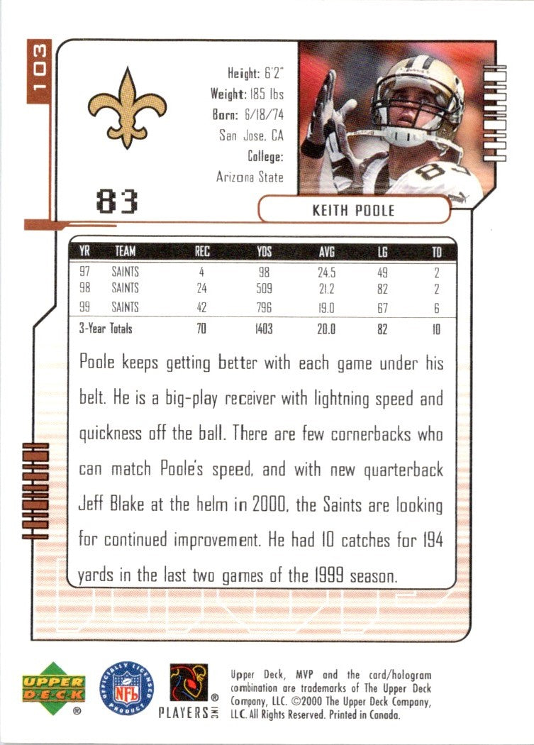 2000 Upper Deck MVP Keith Poole