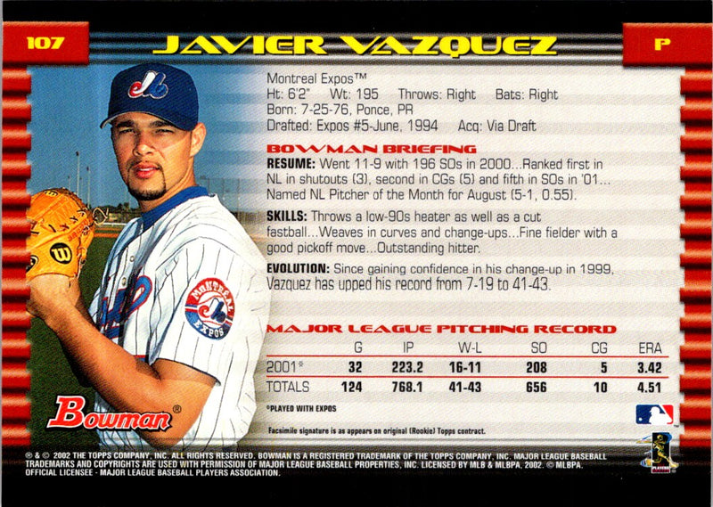 2002 Bowman Gold Javier Vazquez