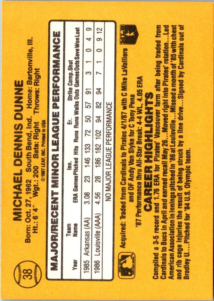 1987 Donruss The Rookies Mike Dunne